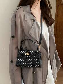Fashionable High-End Lychee Grain Women's Handbag, Minimalist Adjustable Shoulder Strap Decor Shoulder/Crossbody Bag, Exquisite Metal Lock Commuter Shoulder Bag, Magnetic Closure Multifunctional Lightweight Crossbody Bag, Minimalist Solid Color Handbag, Durable PU Material Women's Shoulder Bag, Suitable For Gifts, Shopping, Dating, Business Travel, Vacation, Vintage Style - Black - View 7