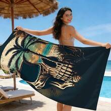 1pc Day Of The Dead Sugar Skull Floral Print Beach Towel, Sand Free Quick Dry Absorbent Microfiber Pool Towel, Lightweight Summer Travel Swimming Beach Accessory - K - View 8