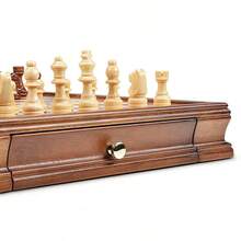 Easytoday 32cm/12.8inch Premium New Desktop Wooden Chess Set, Comes With 2 Extra Queens, Equipped With 2 Built-In Storage Drawers, New Chess Game, Suitable For Various Holiday Gifts, Party Games And Activities - Brown - View 2