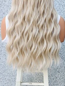 Clip-In Hair Extension, V-Shaped White Blonde 1 Piece 22 Inch Natural Long Wavy Synthetic Hair, Includes 5 Clips, Voluminous Soft Natural Feel Women's Clip-In Hair Accessory - White - View 6