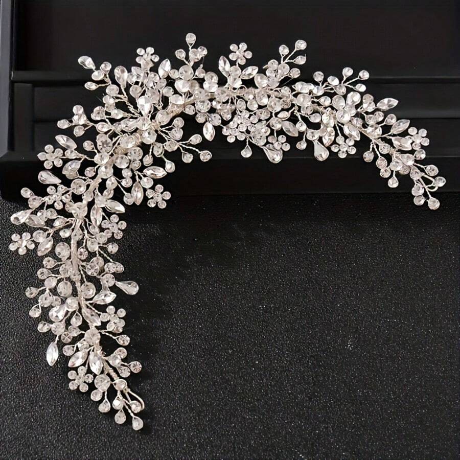 1pc Elegant Iron Floral Headband Bridal Wedding Hair Accessory For All Seasons - Silver - View 1