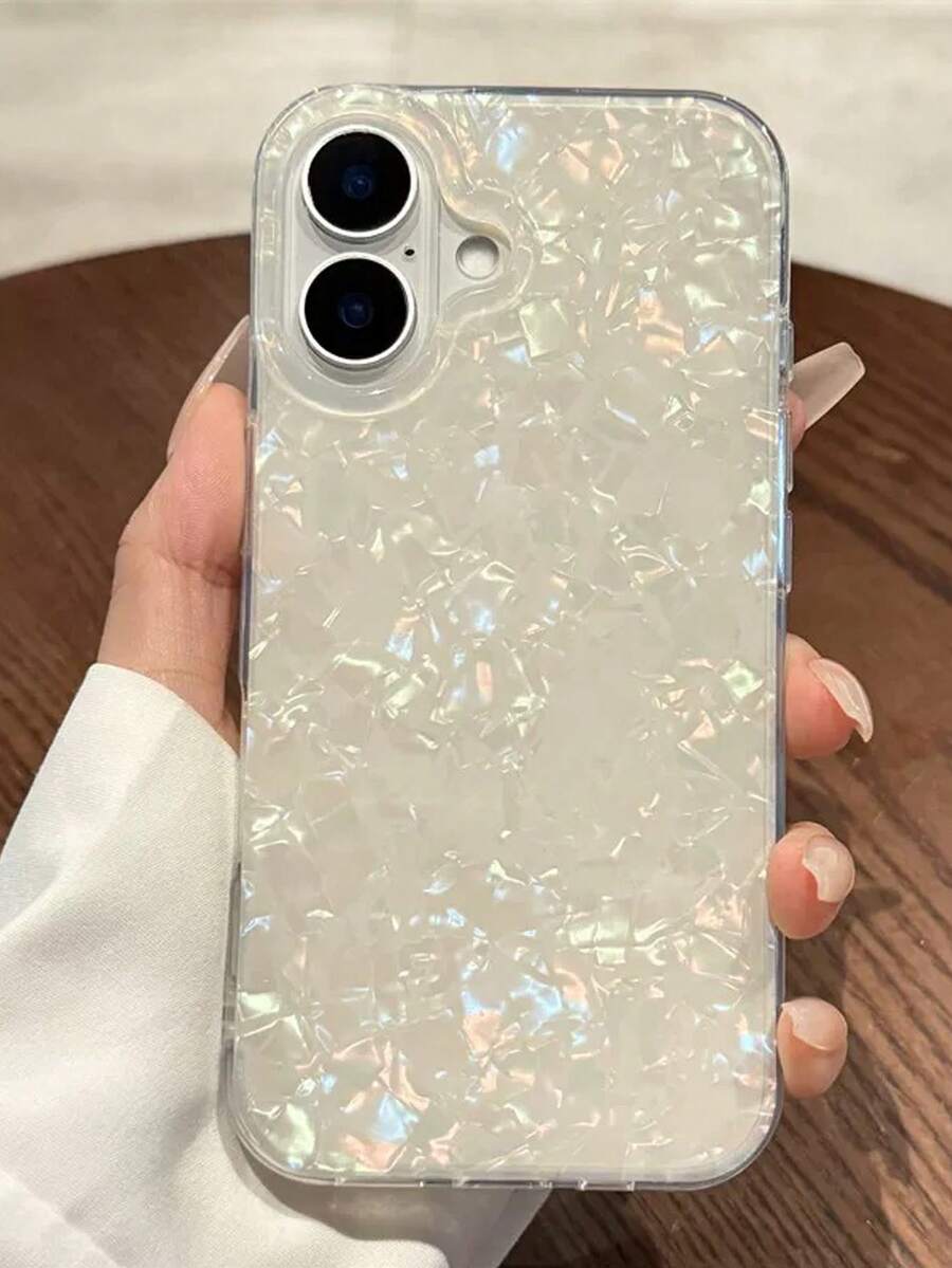 1pc Iridescent Shell Texture Transparent Pearlescent Soft Phone Case, Shockproof Full Coverage, Suitable For Samsung And 17/16/15/14/13/12/11 Pro Max, Delicate Aesthetic, Niche Design - Multicolor - View 1