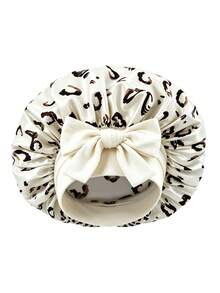 1pcCute & Bold Leopard Print Bow Satin Hair Bonnet, Made Of Smooth Satin Fabric, Retro & Style With Colorful Leopard Print & 3D Bow, Anti-Frizz & Breathable; Ideal For Sleep, SPA & Ramadan, Multi-Color Options Available. - Multicolor - View 12