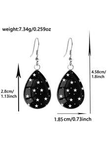 1 Pair Vintage Black & White Star Pattern 316 Stainless Steel Teardrop Earrings, Minimalist Style Suitable For Women's Daily Wear And Gifts, Elegant Simplistic Design For Women's Everyday And Holiday Wear - Black - View 4