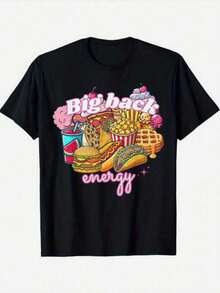 1E Funny Fast Food Graphic T-Shirt - 90s/2000s Retro Design With Hamburger, Fries, Pizza, Candy And Pop Rocks Print - Unisex Adult Casual Streetwear 100% Cotton Sizes S-XXXL (Mac - 後退 - 查看 1