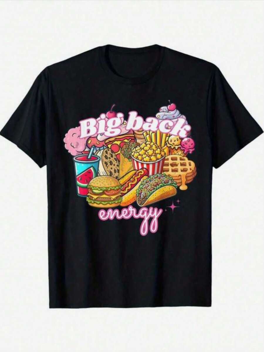 1E Funny Fast Food Graphic T-Shirt - 90s/2000s Retro Design With Hamburger, Fries, Pizza, Candy And Pop Rocks Print - Unisex Adult Casual Streetwear 100% Cotton Sizes S-XXXL (Mac - 後退 - 查看 1