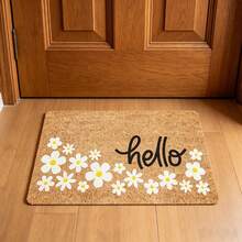 1pc "Hello" Daisy Print Flannel Doormat, Natural Brown Non-Slip Absorbent Floor Rug, Soft Washable Indoor/Outdoor Entrance Mat, Minimalist Floral Home Decor Carpet - 1PC - View 14