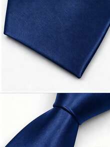 1pc Solid Color Satin Necktie, Men's Solid Color Tie, Suitable For Business And Wedding Occasions (7cm) - Dark Blue - View 2