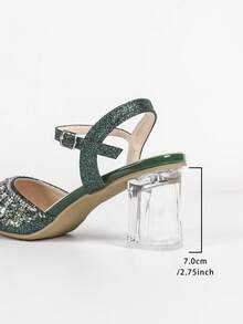 Giày sandal cao gót nữ, đính đá lấp lánh, sandal một quai khoét rỗng, sandal đế dày đính pha lê, sandal nhẹ và thoải mái. Sandal cao gót gợi cảm, quyến rũ, thanh lịch, phù hợp cho đám cưới, tiệc tùng, bãi biển, hoạt động ngoài trời, đi làm, dã ngoại, ngày Valentine. - Màu xanh lá cây đậm - Xem 10