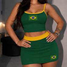 Women's Cropped Skirt Set, Brazil Fashion, Summer, Fitted, Sexy - 綠色 - 查看 4