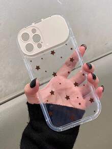1pc White TPU Star Painted Flip Cover Mirror Minimalist Phone Case With Mirror Stand, Shockproof Protective Cover Compatible With IPhone 17pro/17Air/17/17promax 16/11/16pro/16plus/16promax/16e/15Promax/13/14/12/XS/XR/7G/8PXR/7/8, Painted Soft TPU Shockproof Phone Case For IPhone 15Promax Apple 13 14 Apple 11 P12 X12/14 - Multicolor - View 1