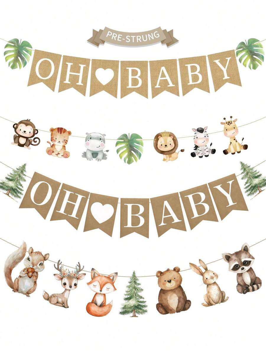 1 bộ dây treo sẵn 6ft vải bố Oh Baby cho trang trí tiệc Baby Shower chủ đề Safari, động vật rừng trung tính, tiệc tiết lộ giới tính - Nhiều màu - Xem 1