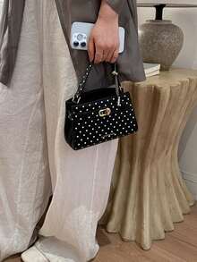 Fashionable High-End Lychee Grain Women's Handbag, Minimalist Adjustable Shoulder Strap Decor Shoulder/Crossbody Bag, Exquisite Metal Lock Commuter Shoulder Bag, Magnetic Closure Multifunctional Lightweight Crossbody Bag, Minimalist Solid Color Handbag, Durable PU Material Women's Shoulder Bag, Suitable For Gifts, Shopping, Dating, Business Travel, Vacation, Vintage Style - Black - View 6