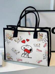 SNOOPY 女款大容量帆布托特包，新款卡通史努比印花單肩手提包，外出購物袋 - D - 查看 9