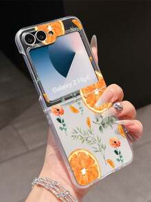 1pc Fashion Simple Matte PC Material Simple And Cute Fruit Orange Folding Phone Case, Can Protect And Prevent Falling For: SamsungGalaxy Zflip 3/Zflip 4/Zflip 5/Zflip 6/Zflip 7/ Razr 60/ Razr 50/ Razr 70/Galaxy Z Flip7 FE - Clear - View 10