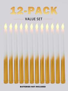 2/5/12pcs LED Long Stem Gold Electronic Candle Lights, Halloween Candle Lights, Christmas Decoration Lights, Romantic Flameless Candle Lights, Perfect For Valentine's Day, Restaurant, Wedding, Mother's Day Gift, Home Decor, Batteries Not Included - Half Gold - View 10