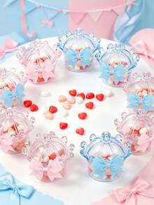 12/1 sets - Mini boîtes à bonbons couronne transparente avec nœud, mini boîtes à faveurs en forme de couronne transparente avec nœud papillon, boîtes à bonbons de biberon, boîtes de rangement décoratives pour bonbons, contenants de faveurs de fête pour bonbons, chocolats, gâteaux, desserts, princesse, mariage, anniversaire, baby shower, révélation de (rose, bleu, transparent) - Multicolore - Voir 5