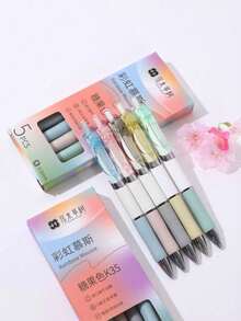 5pcs/Set Soft Color Erasable Gel Pens, 0.5mm Smooth Black Ink Pen Set, Minimalist Student Stationery, Suitable For Learning, Note-Taking, Journaling, Office Supplies And Daily Writing - A - View 7