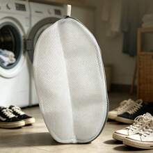 1pc White With Black Zipper Shoe Washing Bag, Shoe Storage Bag, Household Shoe Washing Bag, Shoe Washing Filter Net Bag, Laundry Bag, Washing Machine Filter Bag, Anti-Deformation Laundry Bag, Anti-Entanglement Laundry Bag, Anti-Stain Laundry Bag, Travel Shoe Storage Bag, Suitable For Dresses, Pants, Shoes, Jeans, Boots, Suitable For Spring And Summer, Minimalist Style - A - View 13