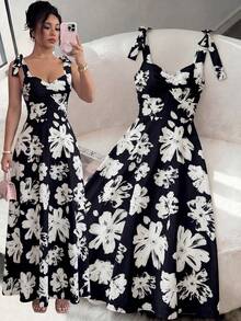 Vestido elegante y romántico para mujer con cintura ceñida y sin mangas - Multicolor 3 - Ver 1