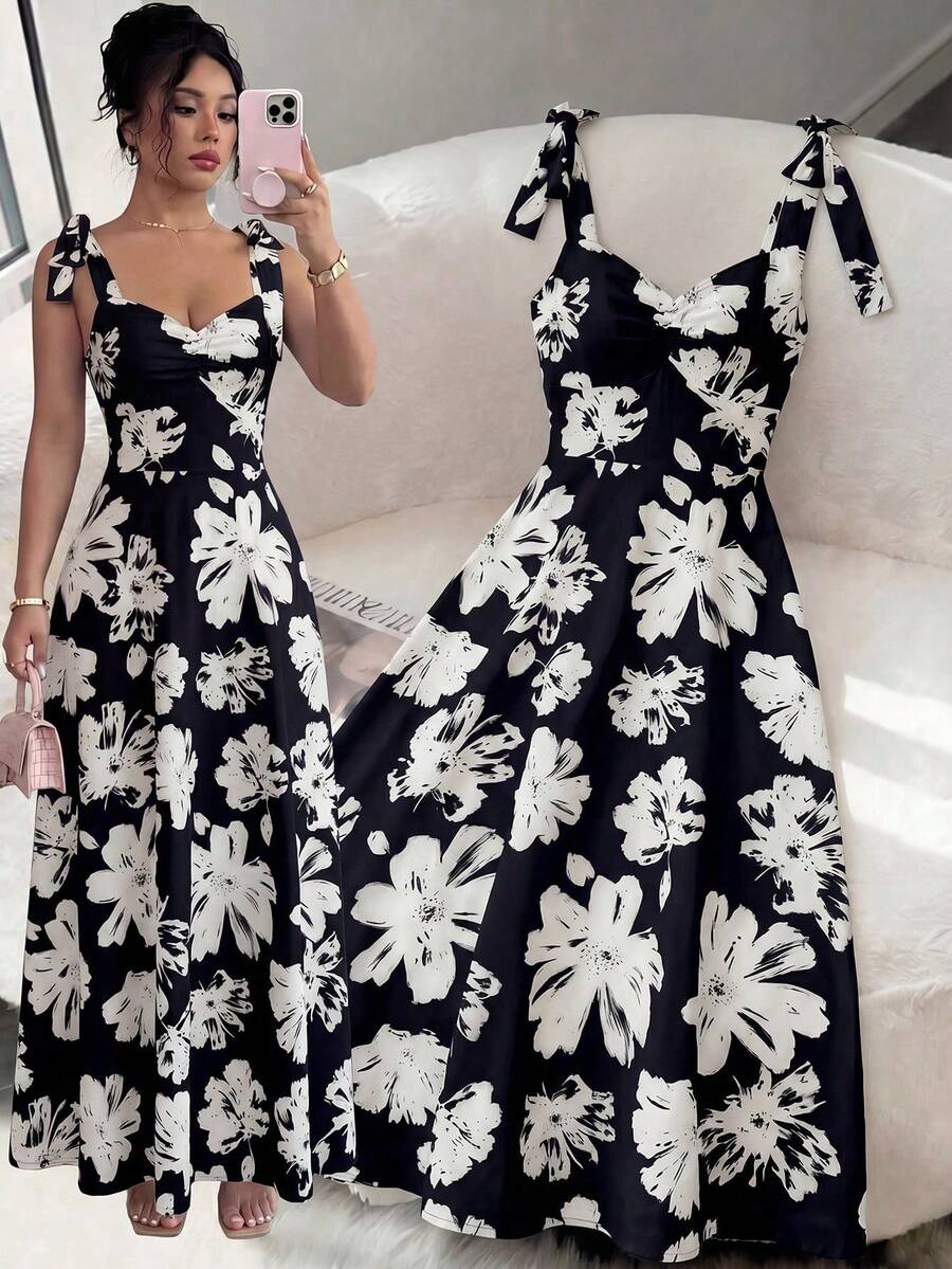 Vestido elegante y romántico para mujer con cintura ceñida y sin mangas - Multicolor 3 - Ver 1