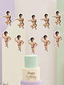 6/12/18pcs Custom Photo Muscle Man Banner,Muscle Man Cutout Bunting For Boys Gym Birthday,Workout Theme Photo Bunting For Bachelorette,Gym Buff Garland For Bachelor Party Decor - Multicolor - View 4