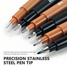 1 Set Of 6 Pcs Fine Liner Pens, Professional Art Drawing Pens For Students, Ideal For Anime/Architecture Sketching, Fine Line 0.05/0.1/0.3/0.8mm Tip Sizes, Black & Brown, Back To School - Technical Pen Set - View 4