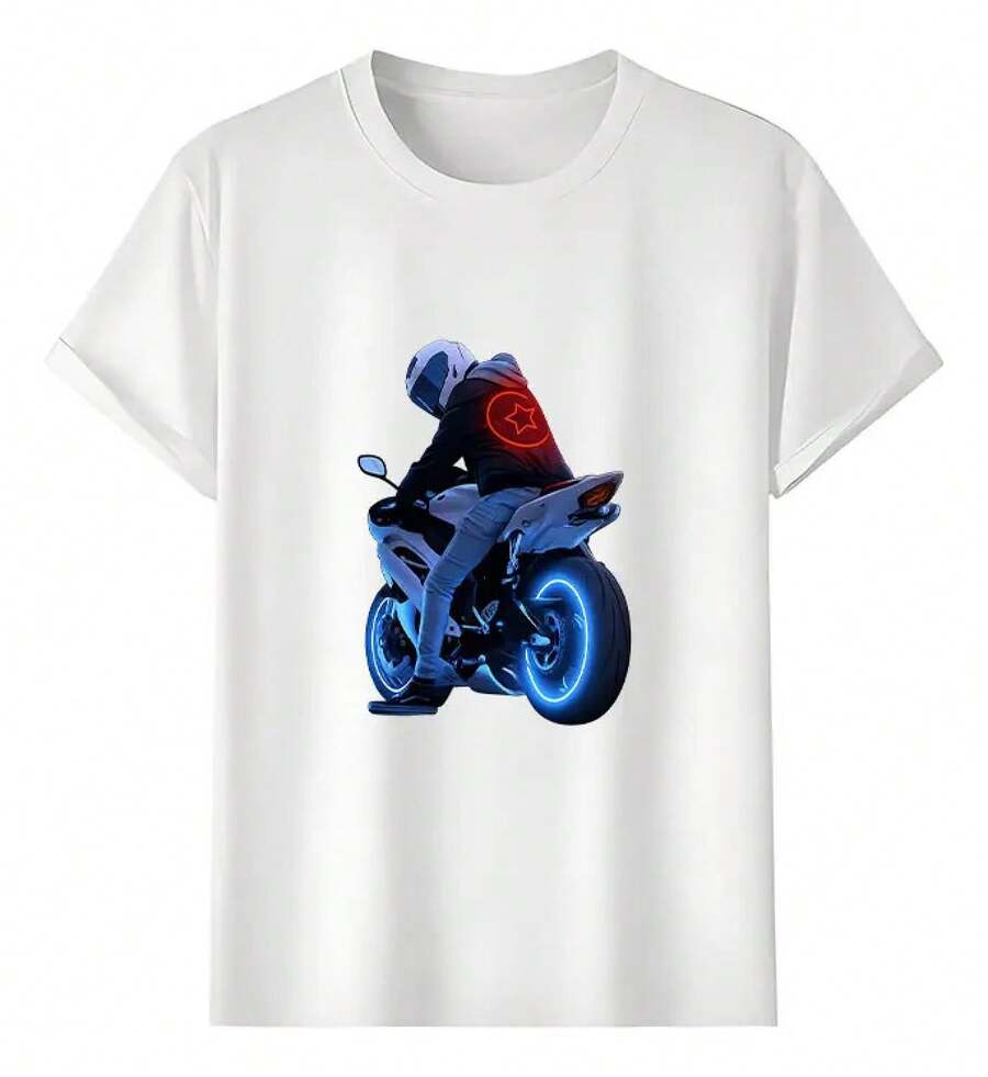 Muscle Freaks Motorcycle Neon Style Biker T-Shirt - White - View 1