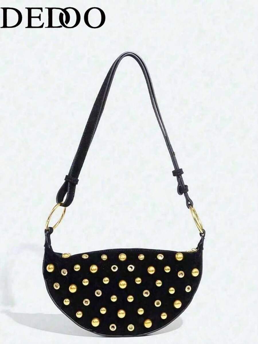 Dedoo 2025 New Fashion Rivet Decor Dumpling Bag, Korean Version Small Clown Casual Matte Unique Shoulder Crossbody Bag, Retro Style Suitable For Commuting, Daily Shopping And Practical Use