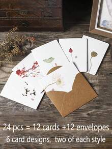 1 Set/12pcs, 1 Set/6pcs Envelopes & 6pcs Greeting Cards, Ink Painting Style Blessing Cards, Classical Chinese Style Greeting Cards, Birthday Gift Handwritten Cards With Envelopes - Multicolor - View 9
