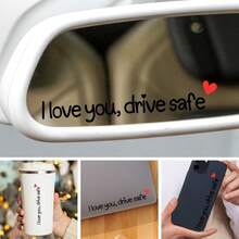 Autocollant plat 2D pour voiture << I Love You, Drive Safely » - Autocollant mignon pour femme, motif cœur noir et rouge, autocollant en vinyle auto-adhésif, convient au rétroviseur, idéal pour la sécurité en voiture. - A - Voir 7