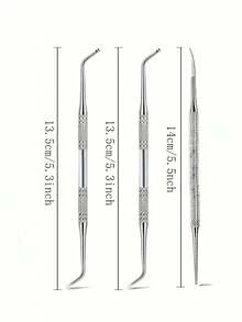 4/3/1 Set Kit d'outils en acier inoxydable pour les ongles incarnés - Lime à double face, releveur d'ongles, cuillère et repoussoir à ongles, pour nettoyer et retirer les ongles incarnés, avec sac de rangement et boîte de rangement - Argent - Voir 8