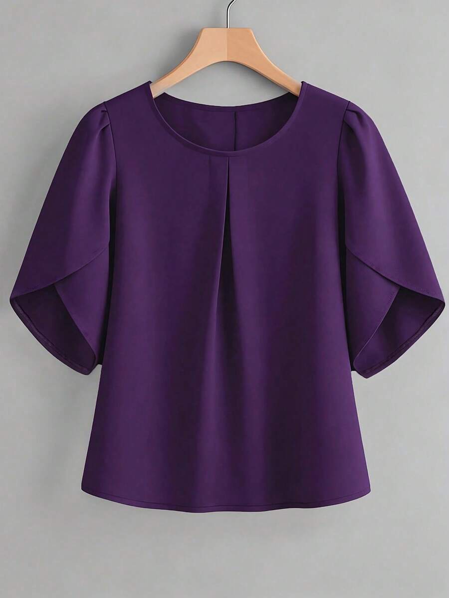 Áo blouse nữ thời trang thanh lịch cổ chéo bèo ngực tay ngắn, phù hợp mặc đi làm và mặc thường ngày mùa hè - Màu tím - Xem 1