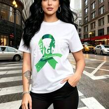Camiseta de mujer con estampado de cinta verde y mensaje "FIGHT The STIGMA" sobre salud mental - camiseta casual de manga corta, ajuste cómodo y moderno con diseño urbano para calles y ciudades - ideal para el Día de la Madre, cumpleaños o regalo esp - Blanco - Ver 9