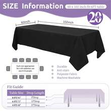 6/10/12/20 Pack Black Table Cloth Rectangle 60x102 Inch Rectangular Table Cloths For 6 Foot Rectangle Tables, Wrinkle Resistant Polyester Fabric Tablecloth Washable Table Covers For Wedding Party (White/Black) - Black - View 12