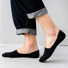 1/5/10/15/20 Pairs Unisex Minimalist Multi-Purpose Black & White Fashion Casual Silicone Anti-Slip Invisible Boat Socks, Comfortable Soft Sweat-Absorbing Breathable, Suitable For Daily Casual Sports All Seasons - Black - View 5