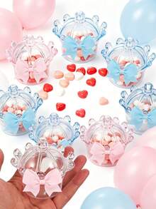 12/1 sets - Mini boîtes à bonbons couronne transparente avec nœud, mini boîtes à faveurs en forme de couronne transparente avec nœud papillon, boîtes à bonbons de biberon, boîtes de rangement décoratives pour bonbons, contenants de faveurs de fête pour bonbons, chocolats, gâteaux, desserts, princesse, mariage, anniversaire, baby shower, révélation de (rose, bleu, transparent) - Multicolore - Voir 9