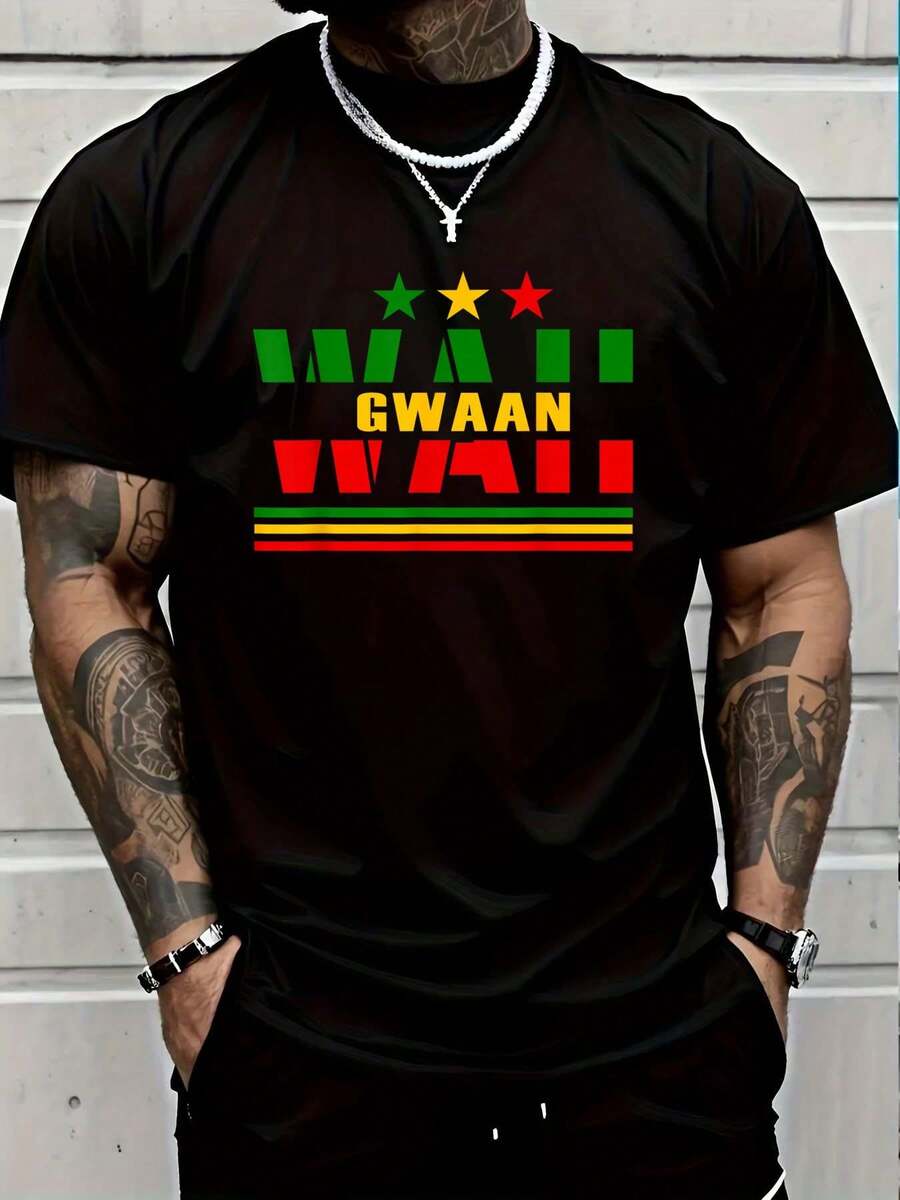 100% Cotton Wah Gwaan Jamaica Flag Jamaican Pride Reggae Vacation TShirt T-Shirt Women's Men Graphic Tee - 黑色16 - 查看 1