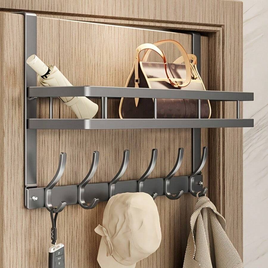 1pc Fashion Metal Over-The-Door Hook, Multi-Functional Easy-To-Install Over-The-Door Storage Rack, Bathroom-Specific Easy-To-Install Wall-Mounted Clothes Rack, Space-Saving Storage Rack, Suitable For Bedroom, Bathroom And Kitchen Organization And Storage