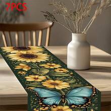 1pc/25pcs Sunflower And Butterfly Pattern Table Runner, Fresh Natural Decor, Suitable For Holiday Packaging, Daily Use, Party, Lunch, Dinner, Home Decor, Party Events, Restaurant, Living Room, Outdoor Wedding, Camping, Picnic, Indoor/Outdoor Use - Multicolor - View 13