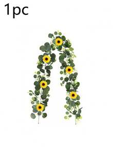 1/3pcs, 180cm/70.86in, Artificial Sunflower Wreath, Green Eucalyptus Leaves, Fake Sunflower Vine Hanging Ivy, Suitable For Christmas Decoration, Room Bedroom, Christmas Decor, Outdoor Garden, DIY, Porch Wall Fireplace, Home Decor - Yellow - View 10
