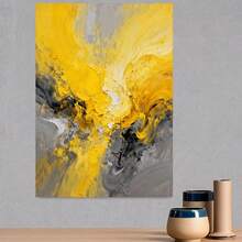 Gran Pintura al Óleo Abstracta Moderna Hecha a Mano con Textura y Pinceladas Gruesas en Lienzo - Arte de Pared Grande en Amarillo, y Gris (Disponible - Pintado a Mano en Cada Capa para Sala, Dormitorio, Oficina - Obra de Arte Contemporánea, Sin Marco) - Enmarcado - Ver 3