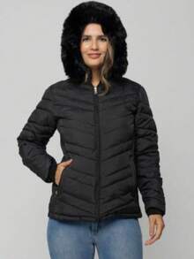 Women's Gominho Jacket With Lining And Removable Hood - Preta com Forro - 查看 6