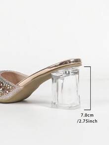 Women's Fashion High Heel Shoes, Popular In Middle East And Europe, Stylish Pointed Toe Closed Toe Dress High Heels, 7-Color Crystal Decor, Transparent Crystal Heel Sandals, Elegant And Sexy High Heels For Celebrities, Comfortable Slip-On High Heel Sandals, Suitable For Party, Wedding, Outing, Valentine's Day, Elegant, Mule - Champagne - View 10