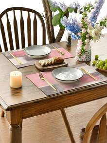 4pcs/6pcs Abstract Geometric Pattern Placemats, Rectangular Tablemats, Machine Washable, Woven Light Pink Dining Table Decor, Suitable For Dining Room, Home, Kitchen, Party, Cafe - Baby Pink - View 5