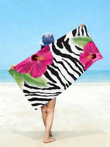 1pc Black & White Zebra Print Beach Towel, Large Floral Beach Blanket, Super Absorbent & Quick Dry Towel, Oversized Waterproof Beach Mat, Suitable For Surfing, Diving, Swimming Pool, Yoga, Gym, Summer Beach Decor, Holiday Party Essential - Zebra Stripes - View 7