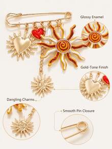 1pc Sun And Heart Pendant Brooch, Creative Multifunctional Waist Tightening Pin - Multicolor - View 5