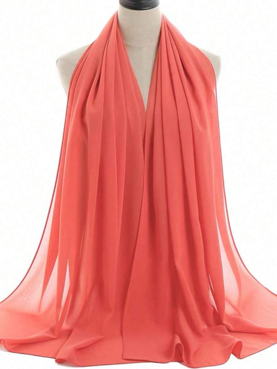 Bufanda de unicolor para mujer, casual y versátil, adecuada para uso diario - Rosado Sandía - Ver 1