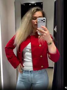 TF.MLN Vintage Street Style Solid Red Spring Women's Fashion Double-Breasted High Street Short Jacket - Red - View 4