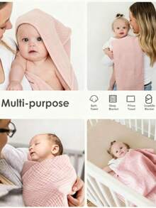 Hooded Towels Newborn 1Pack Muslin Organic Cotton Bath Towel With Hood Babies, Infant, Toddler And Kids,  Soft And Absorbent Newborn Essential - 粉紅色 1 件 - 查看 2